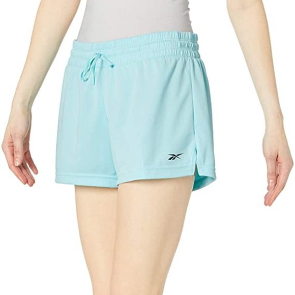 🆕Reebok Women's Training Essentials Workout Knit Poly Shorts, Blue Digital Glow - Picture 1 of 8